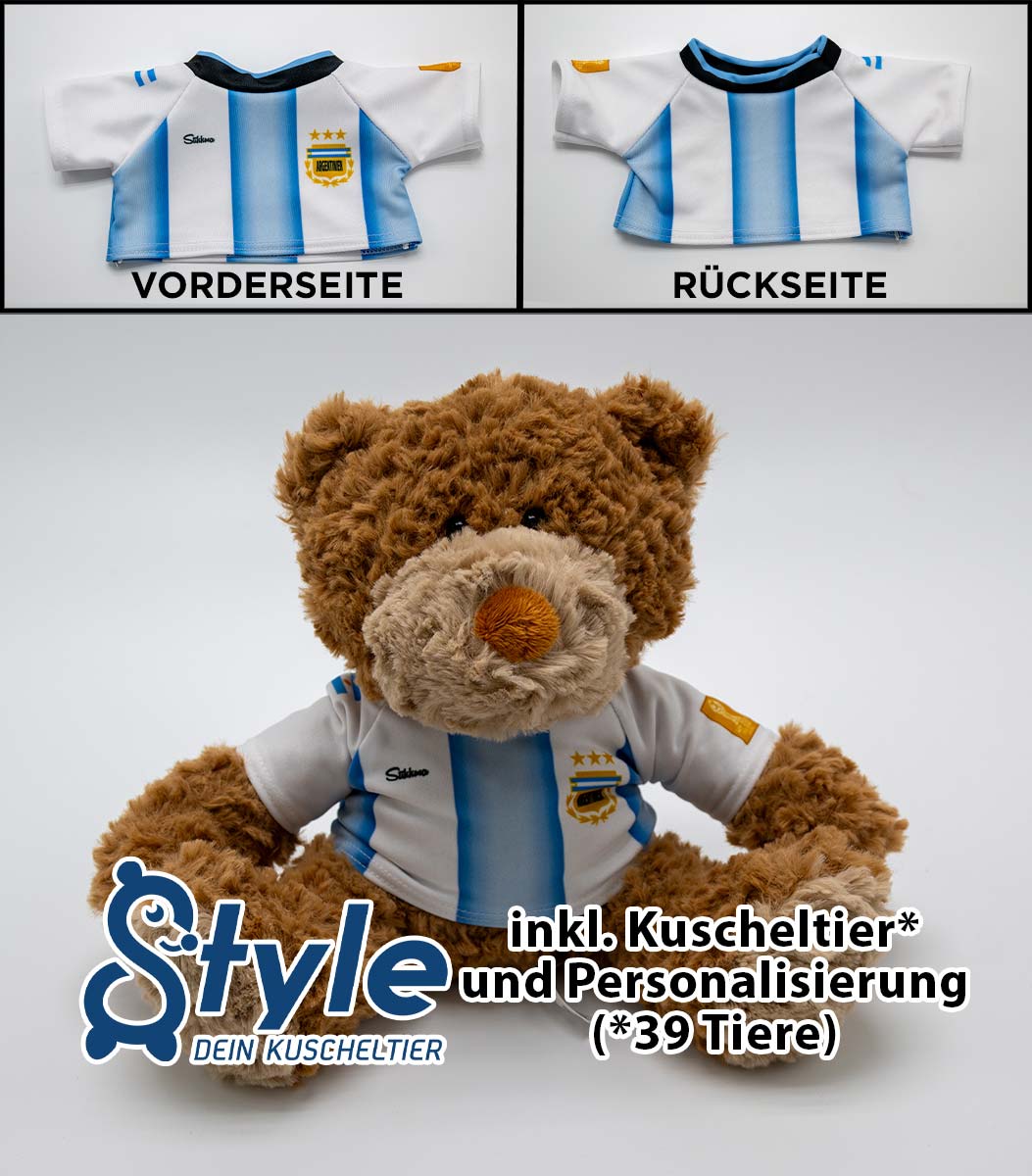 Kuscheltier personalisierbar mit Fan Trikot Argentinien WM2026 inkl. kostenloser Personalisierung