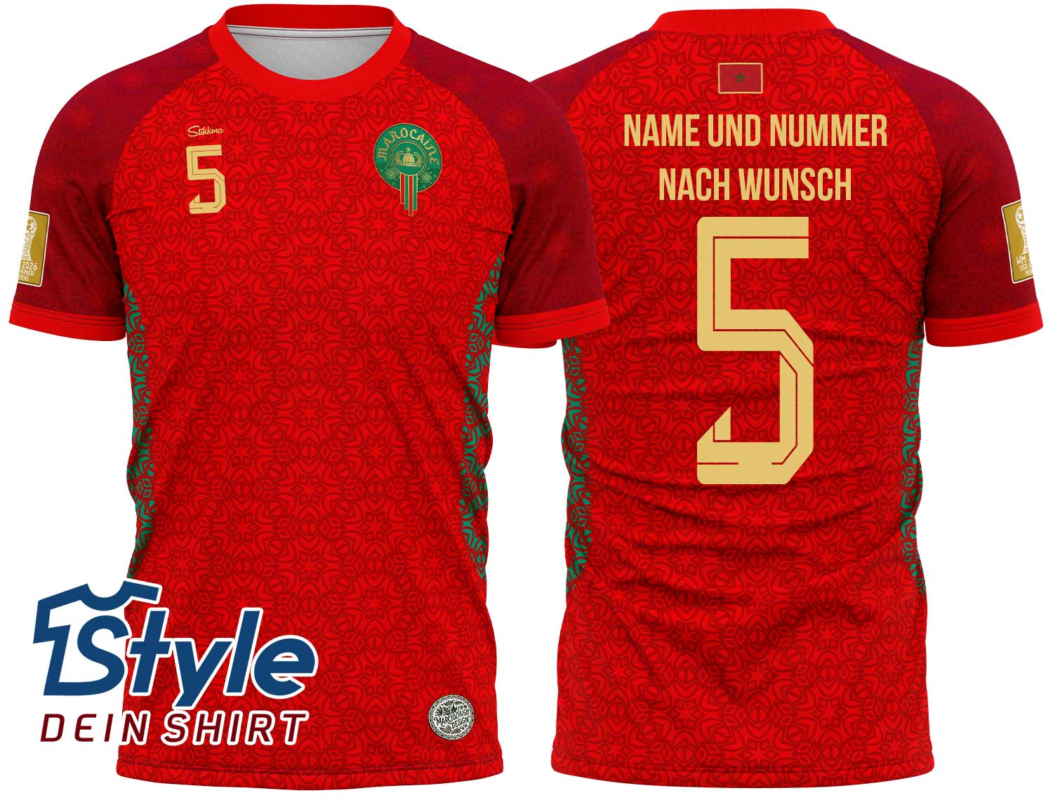 Marokko WM 2026 Fan-Trikot inkl. Name und Nummer (Druck)