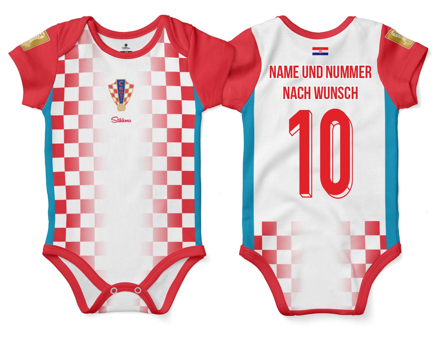 Kroatien WM2026 Bio-Baumwolle Baby Body Trikot inkl. Name und Nummer (Druck)