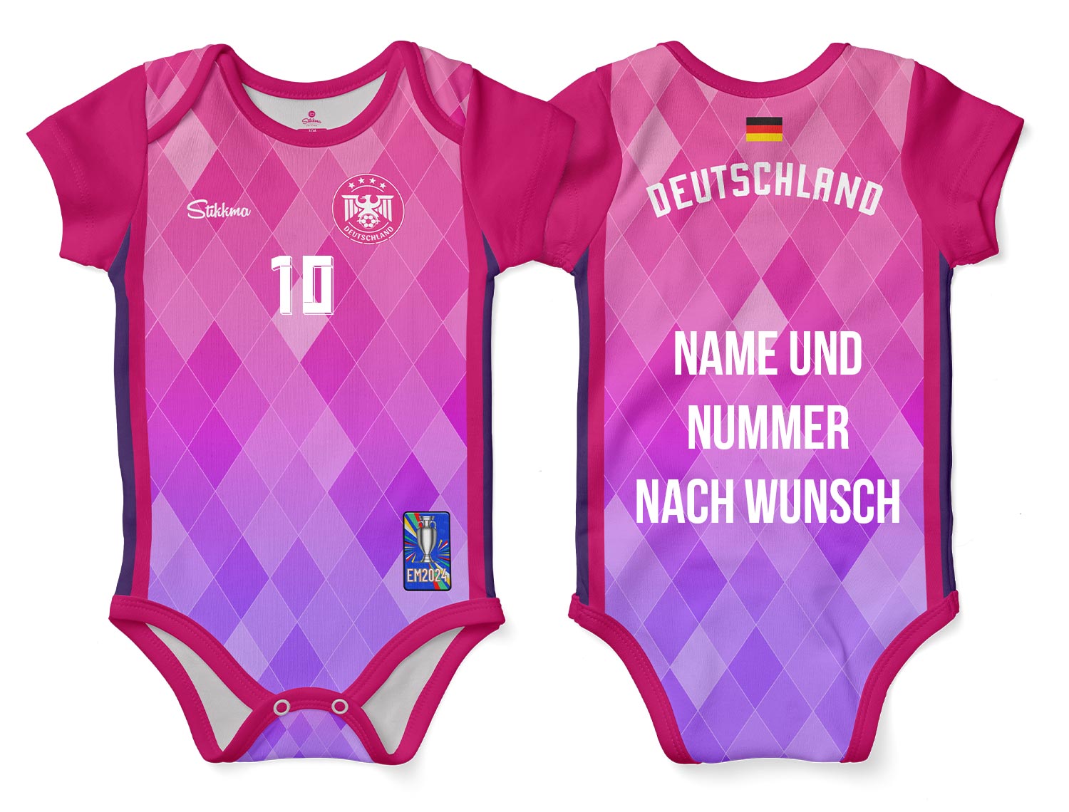 Deutschland Bio-Baumwolle Auswärts Baby Body Fan-Trikot EM2024 inkl. Name und Nummer (Druck)