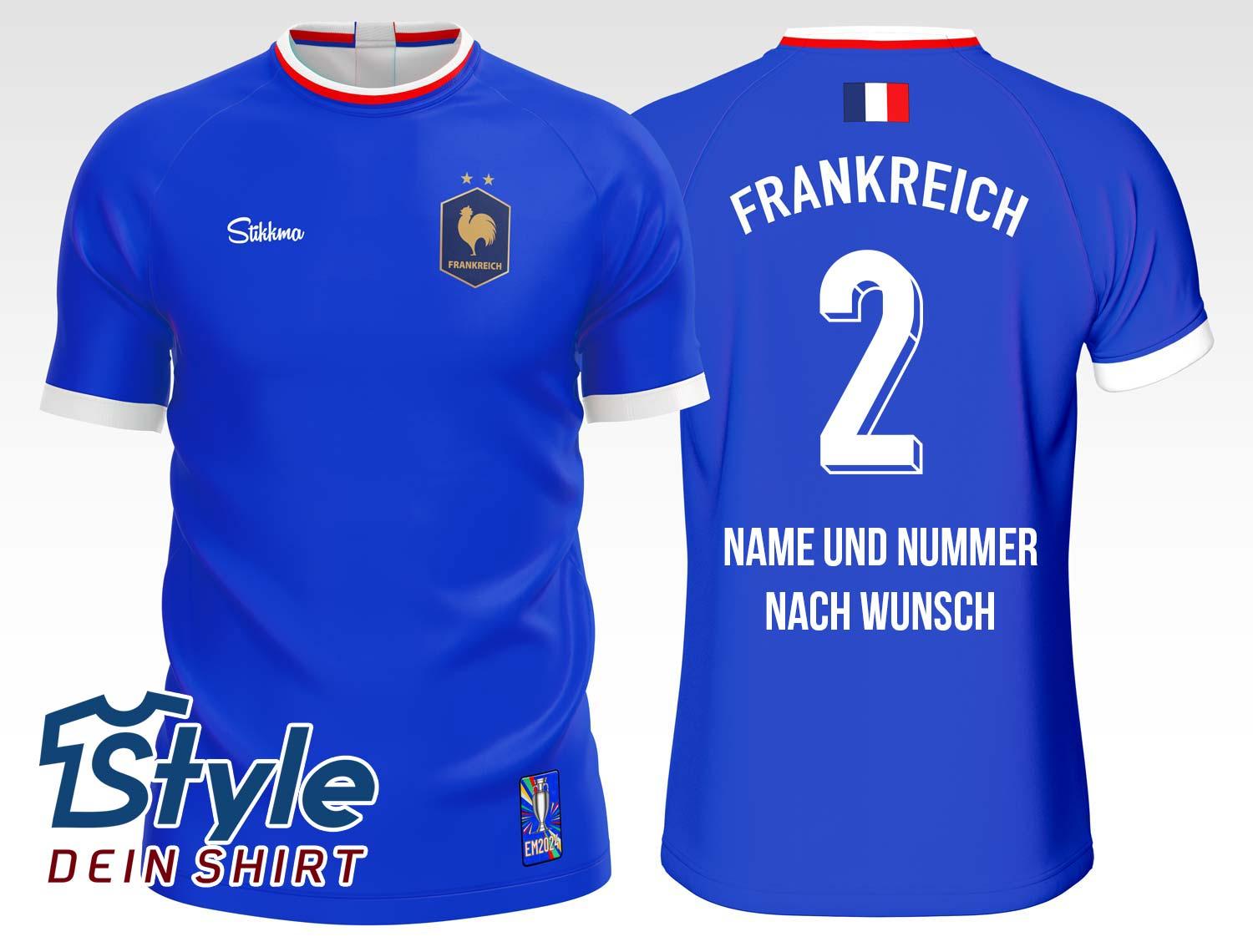 Frankreich Fan-Trikot EM2024 inkl. Name und Nummer (Druck)