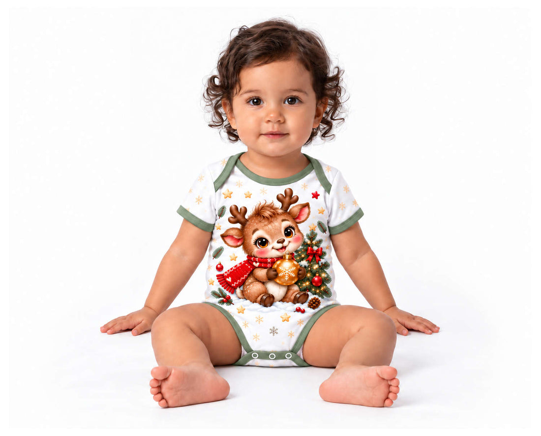 Rentier-Kuscheln Weihnachts Baby Body inkl. Name (Druck)