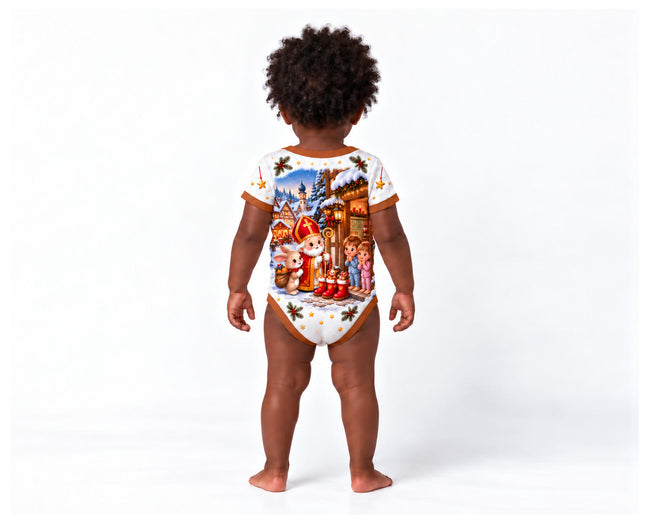 Nikolaus und die Stiefelstube im Fachwerkdorf Weihnachts Baby Body inkl. Name (Druck)