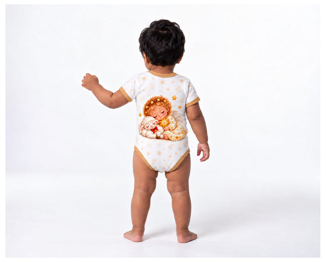 Christkind und Lämmchen Weihnachts Baby Body inkl. Name (Druck)