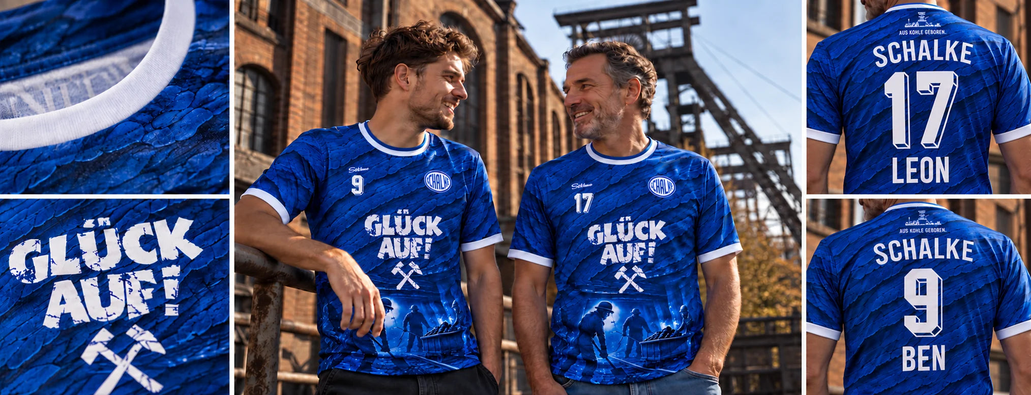 Neue personalisierte Schalke-Collage mit Menschen, Originalschrift und Produktdetails