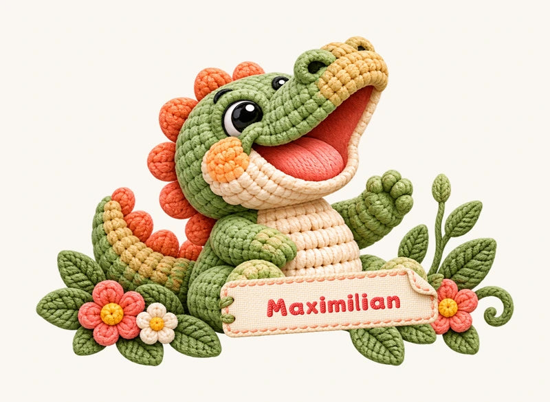 Maximilian auf dem Stofffähnchen des Krokodils