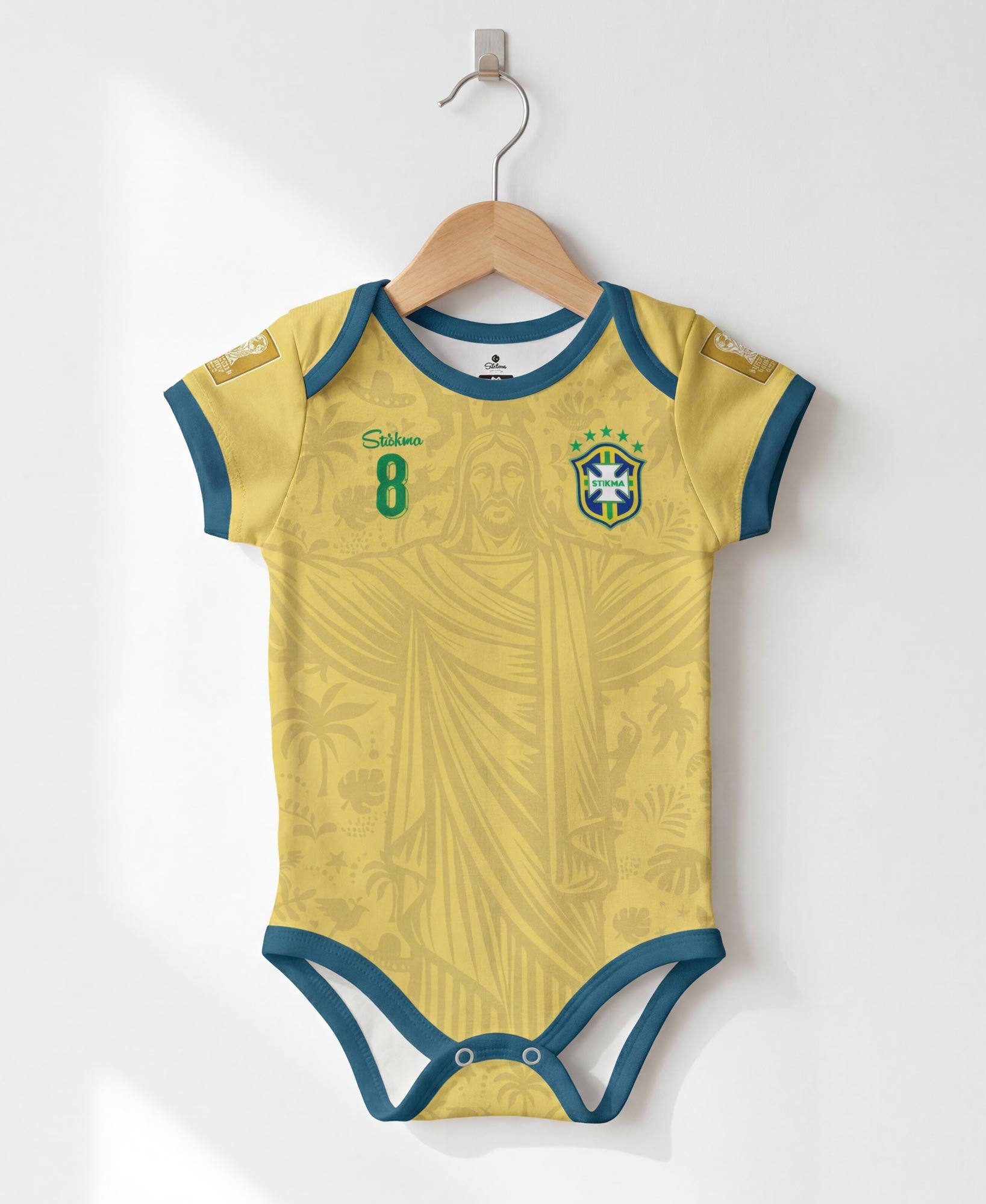 Brasilien WM2026 Bio-Baumwolle Baby Body Trikot inkl. Name und Nummer (Druck)