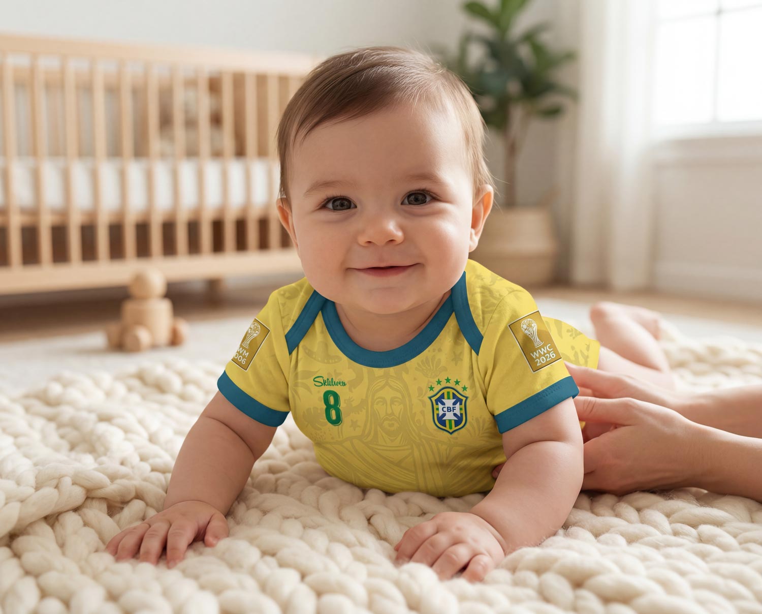 Brasilien WM2026 Bio-Baumwolle Baby Body Trikot inkl. Name und Nummer (Druck)