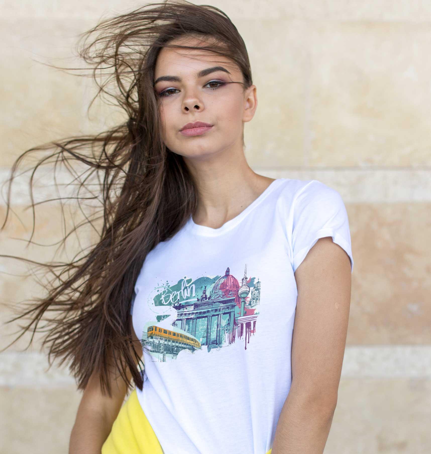 T-Shirt Berlin Illustration Stadt, Bio-Baumwolle, Unisex, Damen, Kids