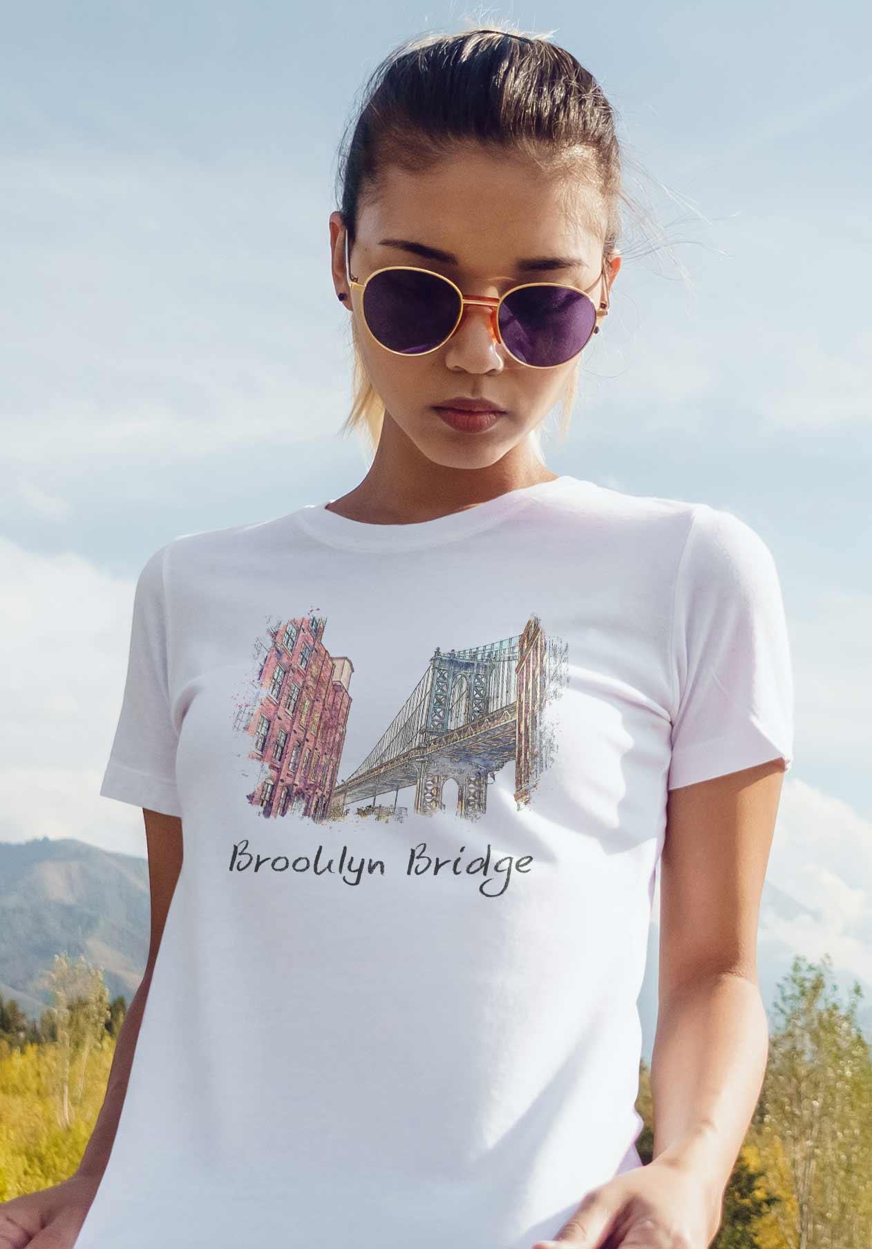 T-Shirt Brooklyn Bridge Stadt, Bio-Baumwolle, Unisex, Damen, Kids