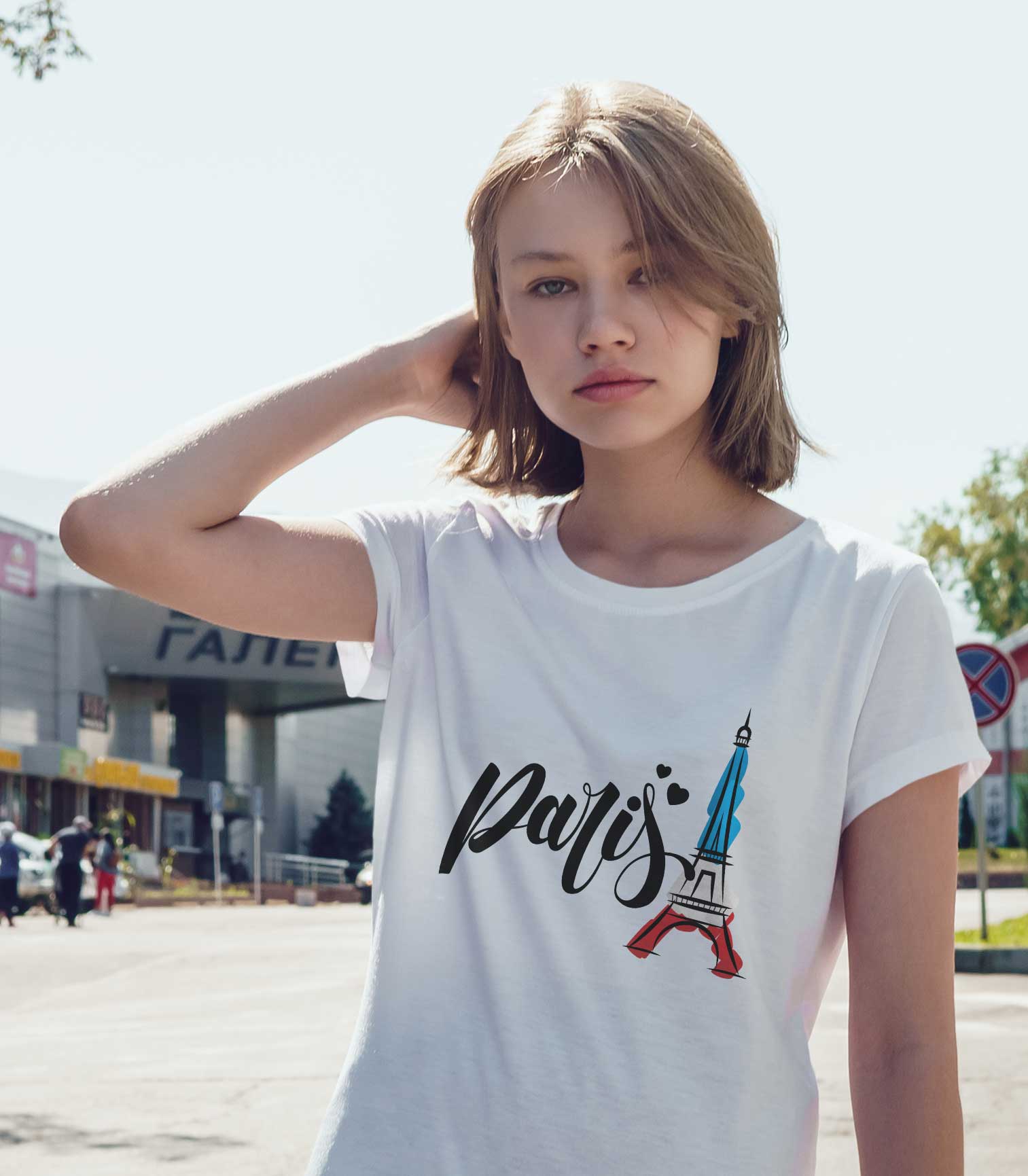 T-Shirt Paris Eiffelturm Stadt, Bio-Baumwolle, Unisex, Damen, Kids