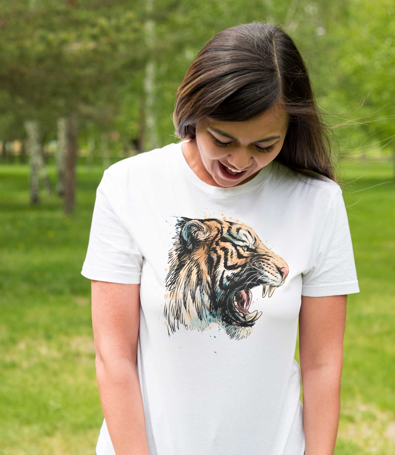 T-Shirt Tiger schwarz Tiere, Bio-Baumwolle, Unisex, Damen, Kids