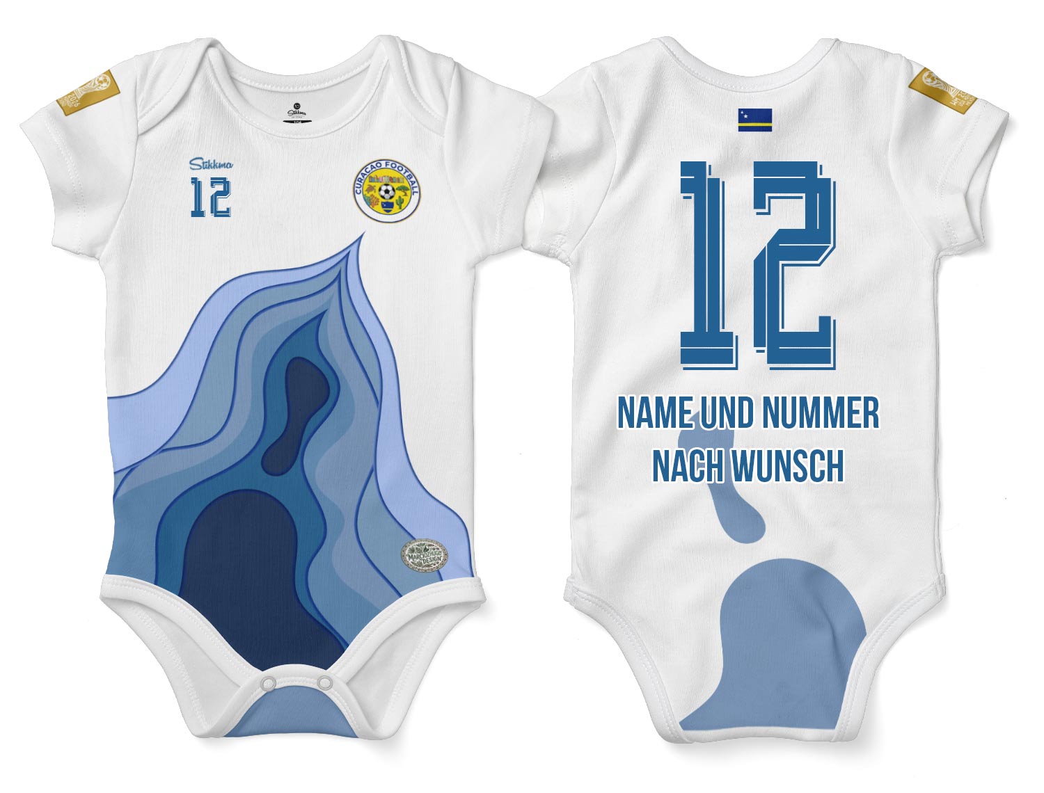 Curacao WM2026 Bio-Baumwolle Baby Body Trikot inkl. Name und Nummer (Druck)