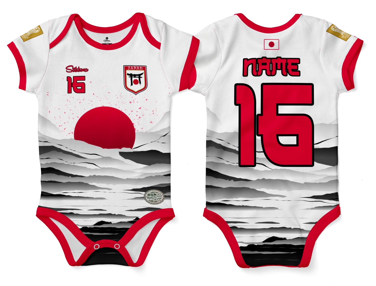 Japan WM2026 Bio-Baumwolle Baby Body Trikot inkl. Name und Nummer (Druck)