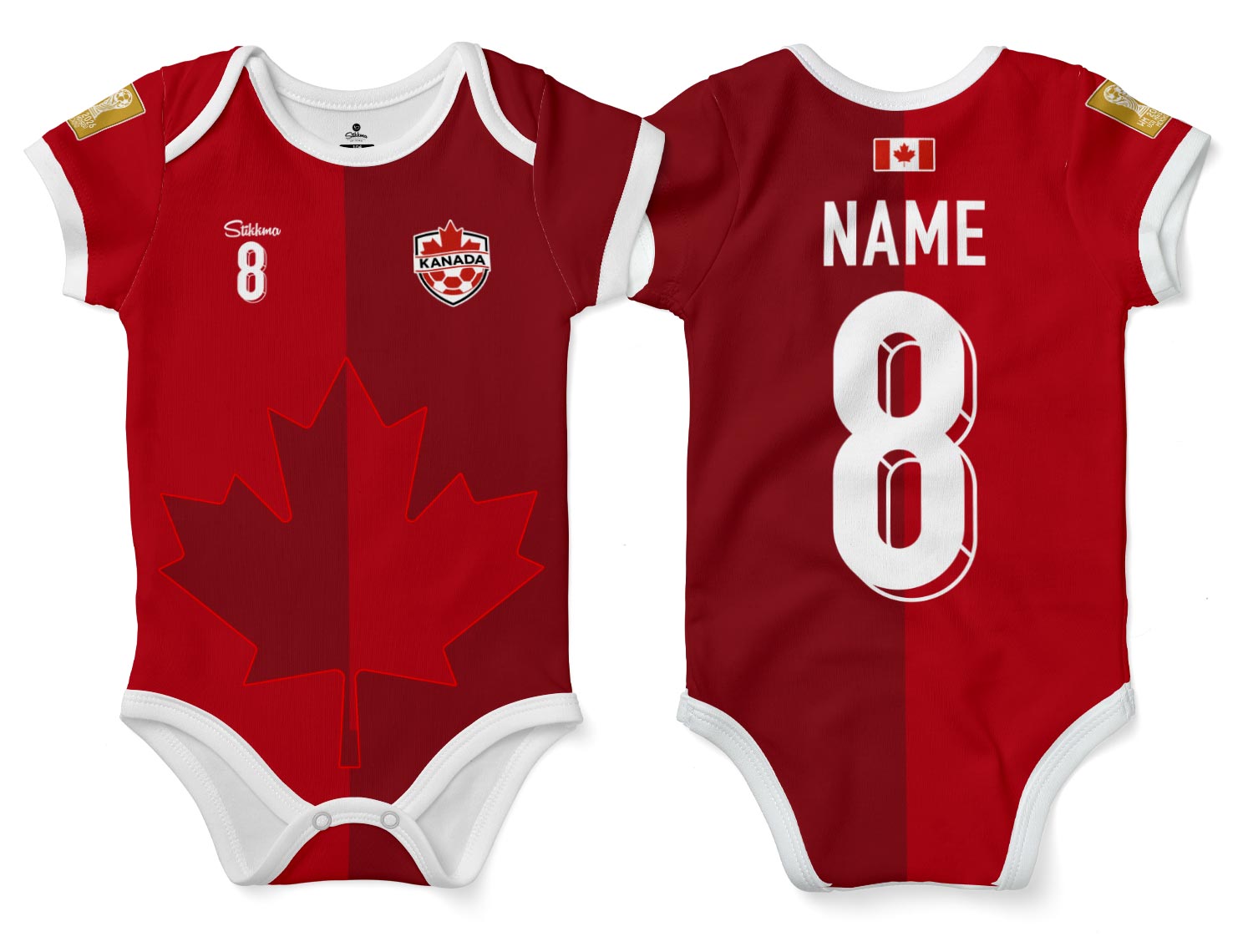 Kanada WM2026 Bio-Baumwolle Baby Body Trikot inkl. Name und Nummer (Druck)