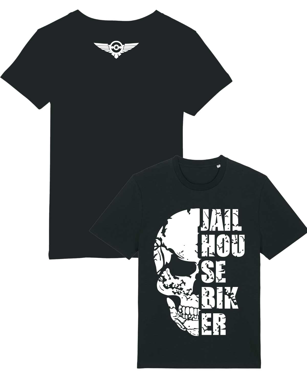Jailhouse Biker Skull T-Shirt (Herren und Damen, Rundhals, V-Ausschnitt