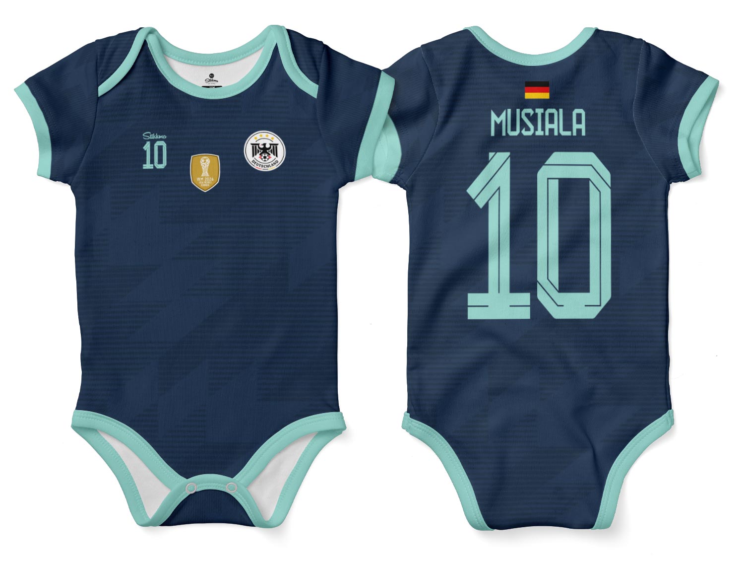 Deutschland WM2026 Auswärts Bio-Baumwolle Baby Body Trikot inkl. Name und Nummer (Druck)
