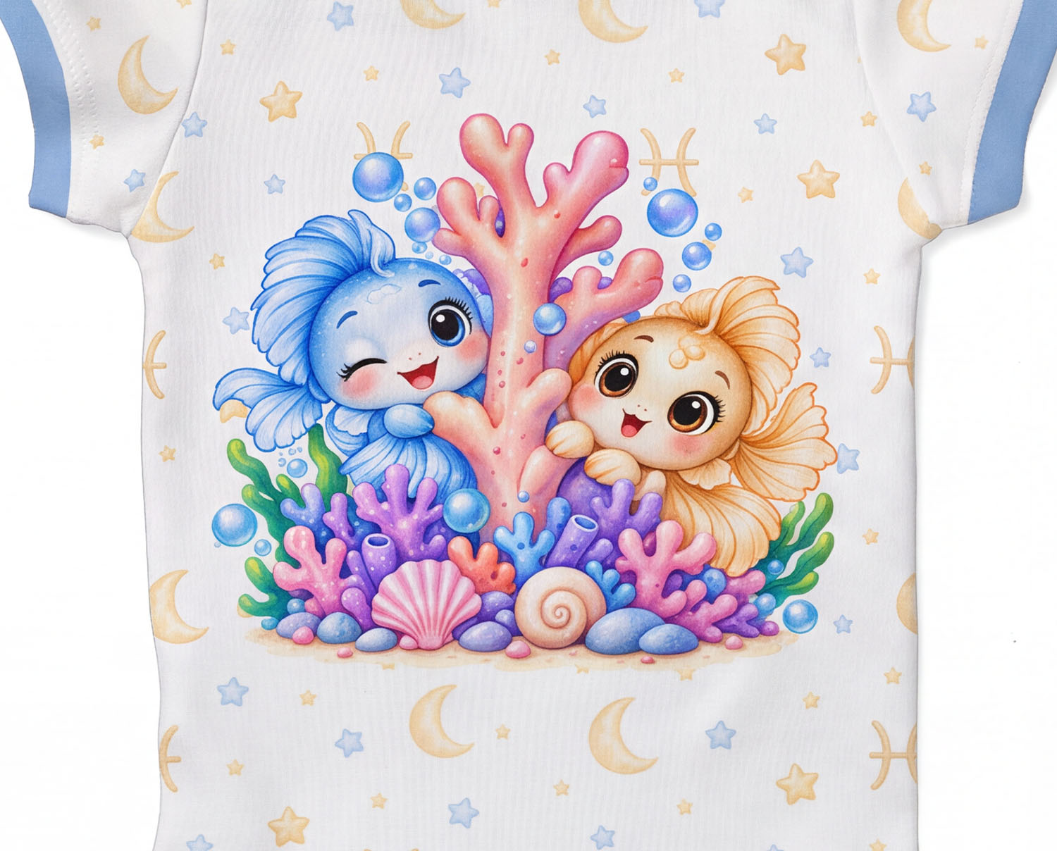 Fische Baby Body Jungen mit Sternzeichenmotiv inkl. Name (Druck)