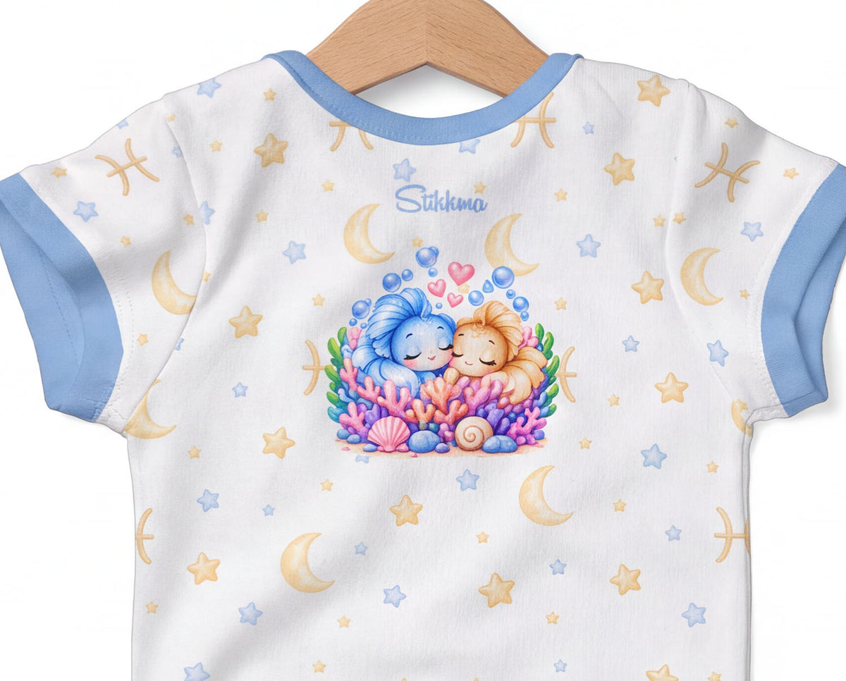 Fische Baby Body Jungen mit Sternzeichenmotiv inkl. Name (Druck)