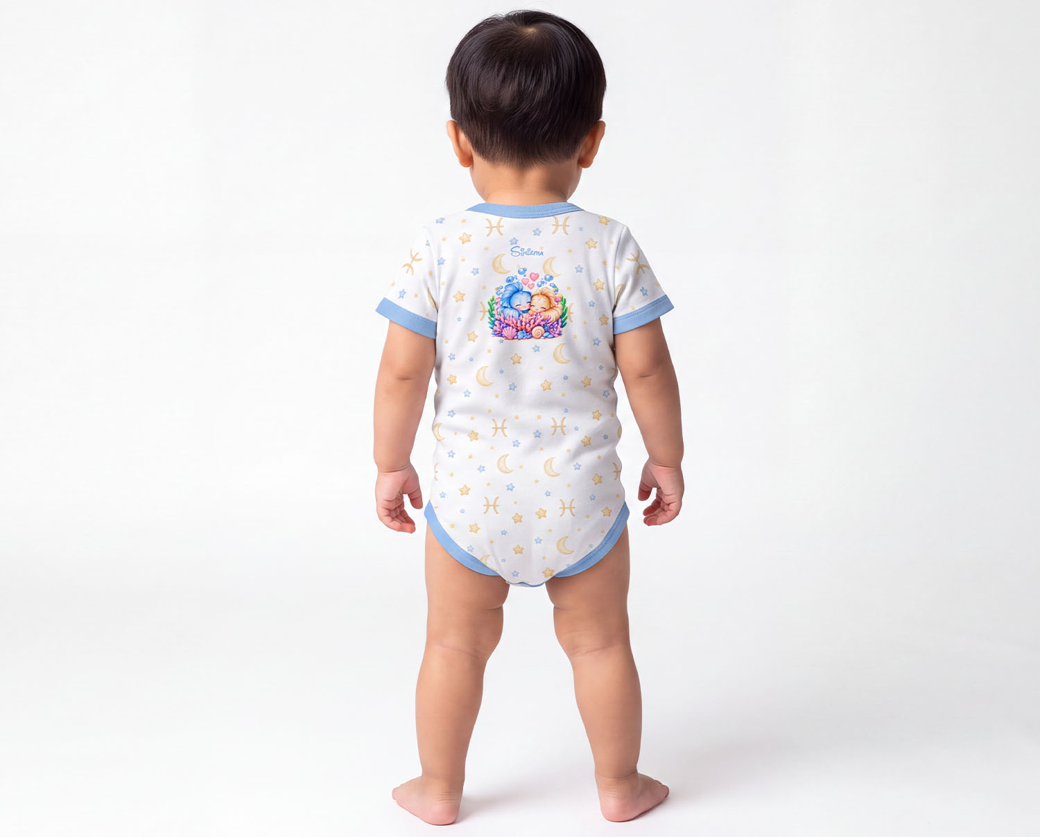 Fische Baby Body Jungen mit Sternzeichenmotiv inkl. Name (Druck)