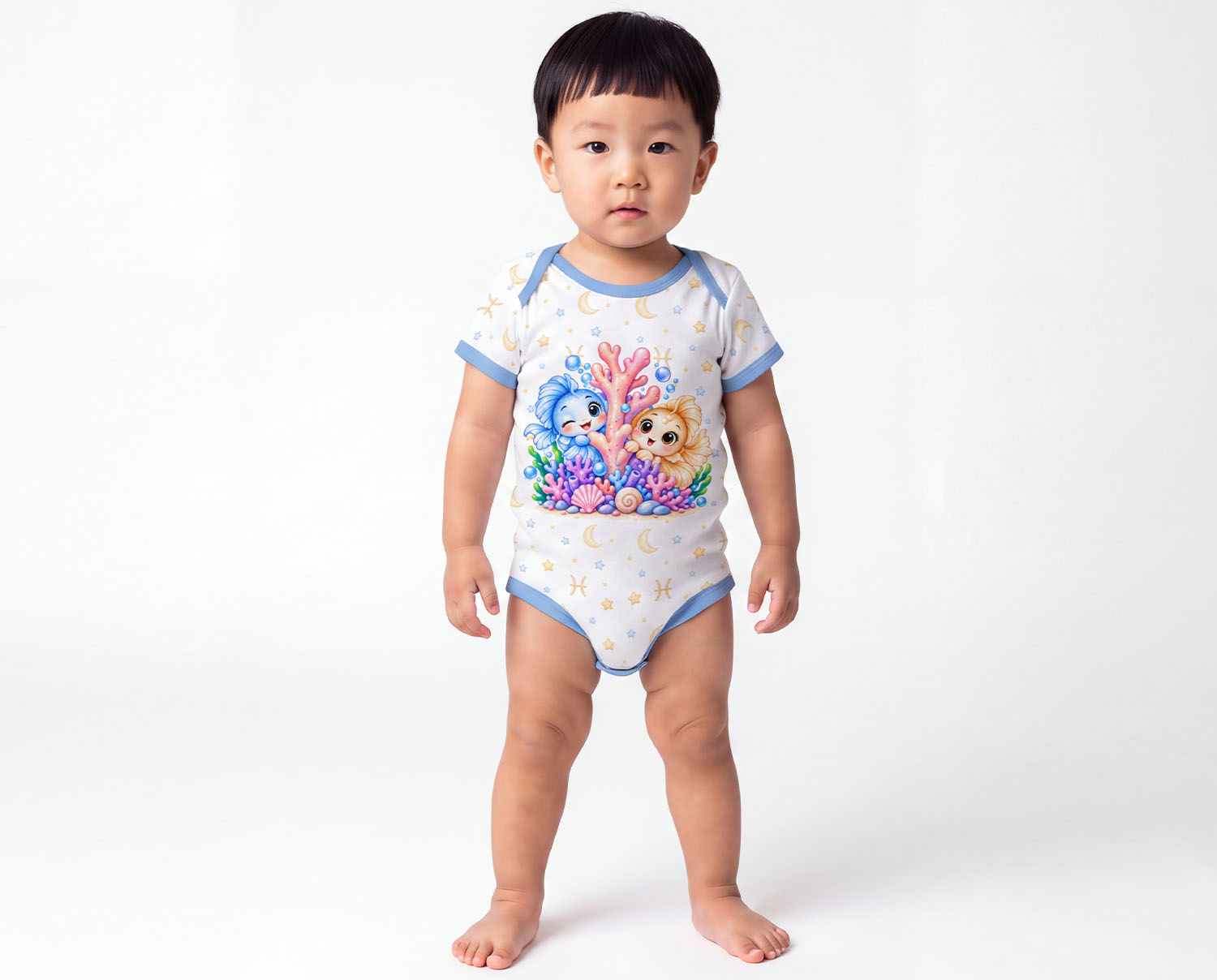 Fische Baby Body Jungen mit Sternzeichenmotiv inkl. Name (Druck)
