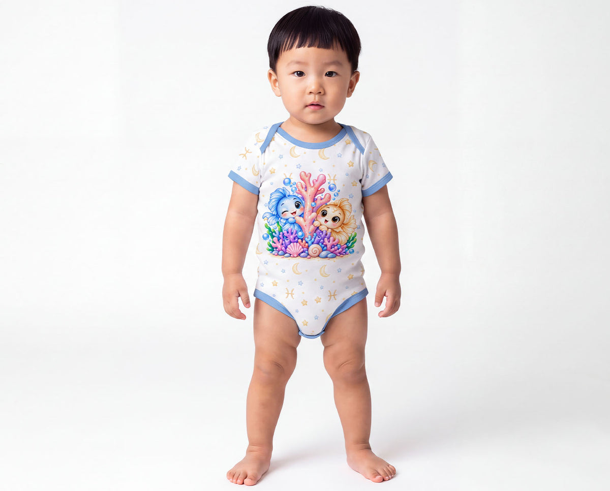 Fische Baby Body Jungen mit Sternzeichenmotiv inkl. Name (Druck)
