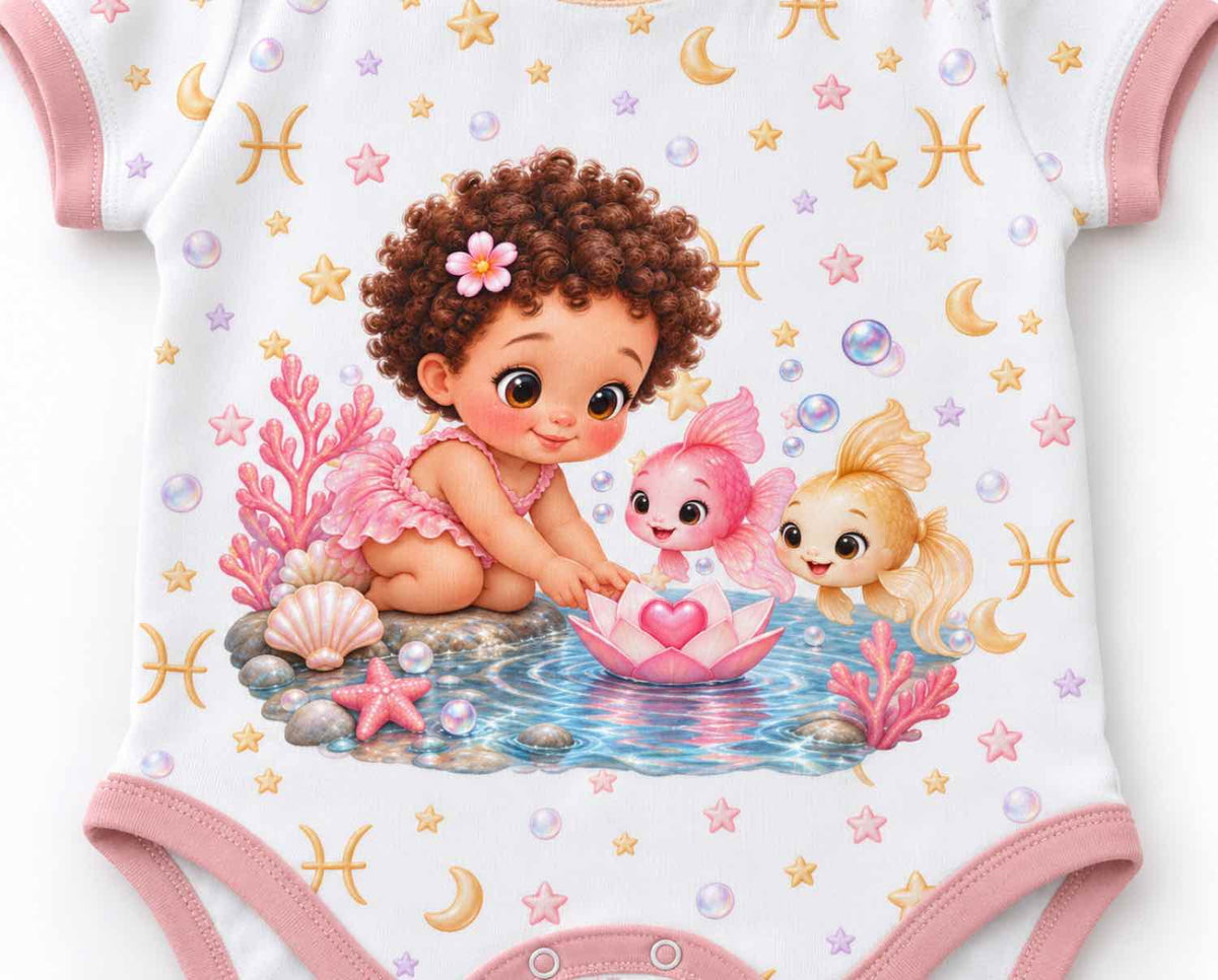 Fische Baby Body Mädchen mit Kindermotiv inkl. Name (Druck)
