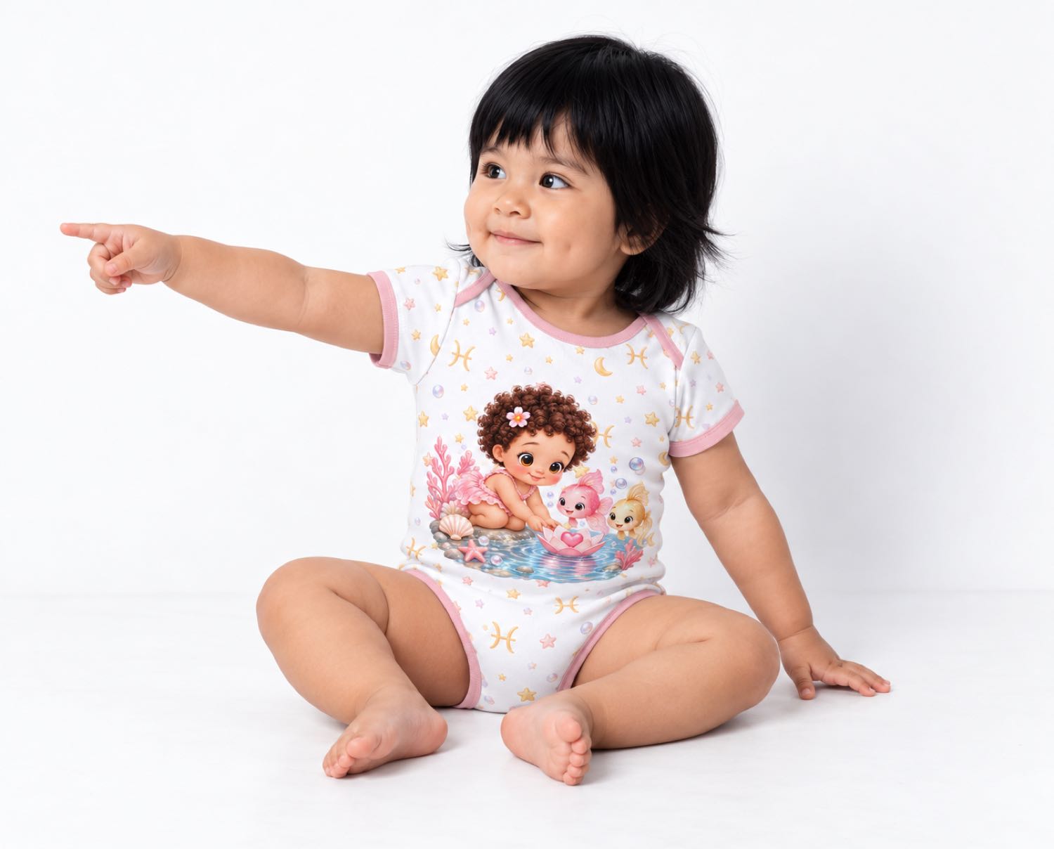 Fische Baby Body Mädchen mit Kindermotiv inkl. Name (Druck)