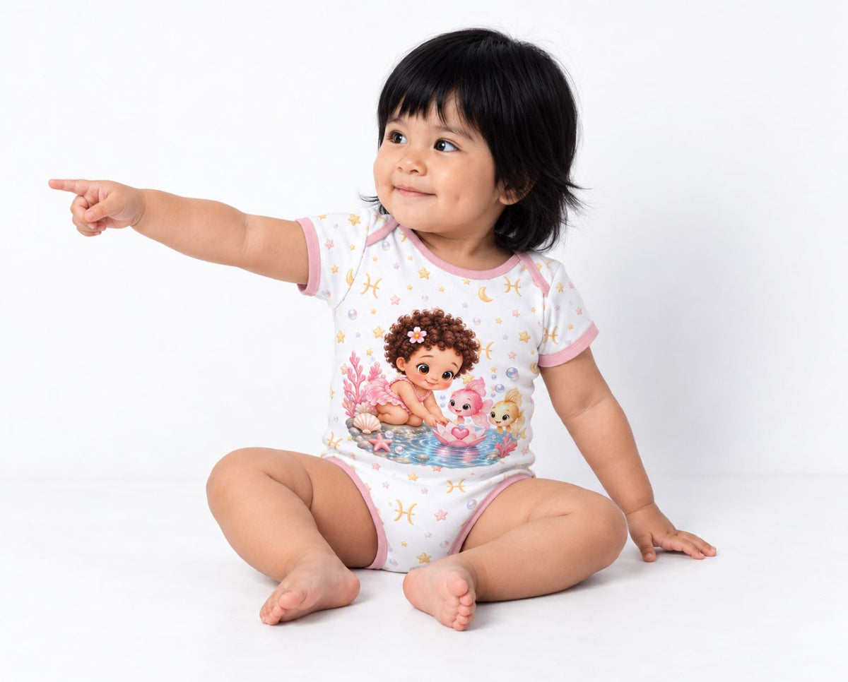 Fische Baby Body Mädchen mit Kindermotiv inkl. Name (Druck)