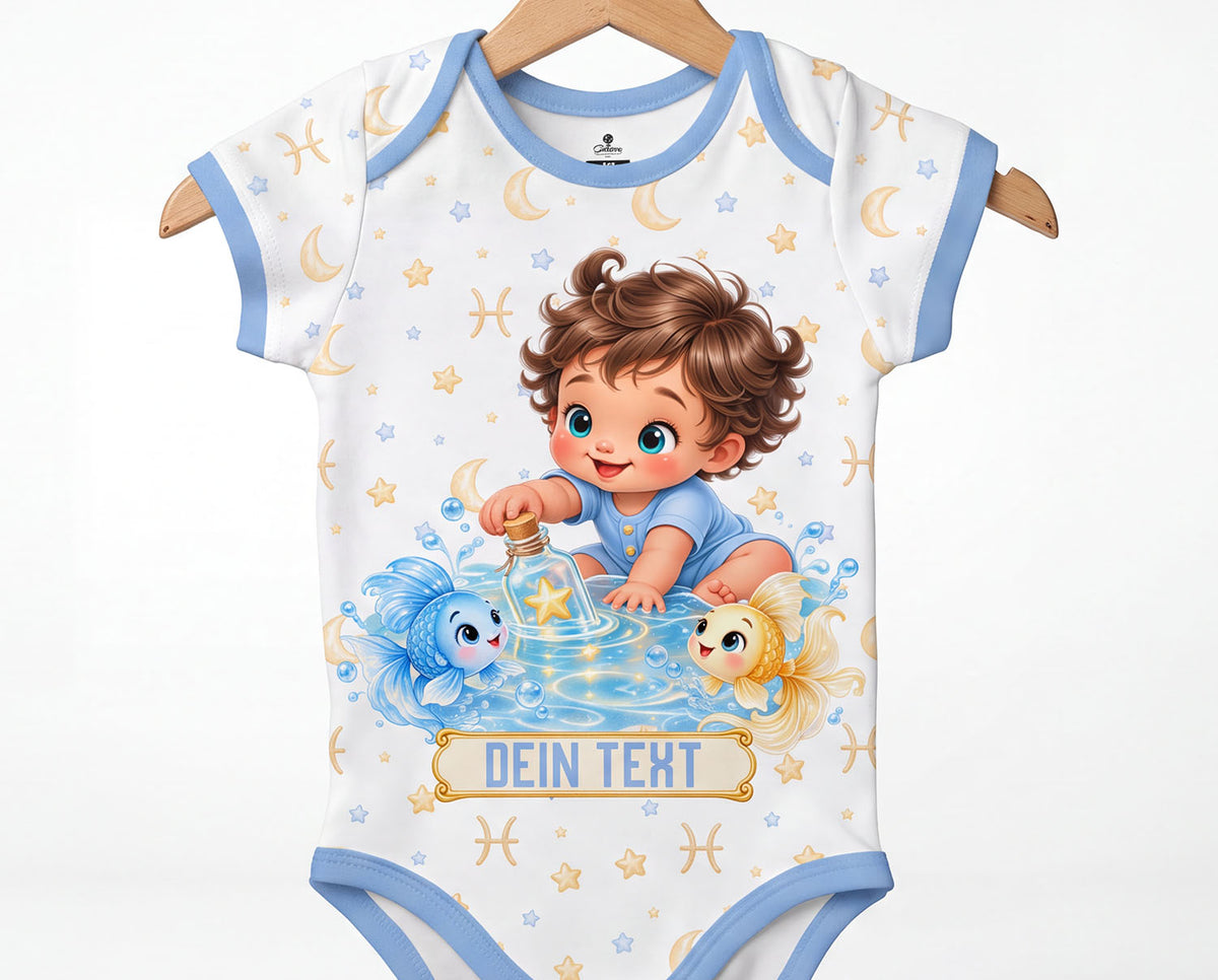 Sternzeichen Fische Kindermotiv Baby Body inkl. Name und Nummer (Druck)
