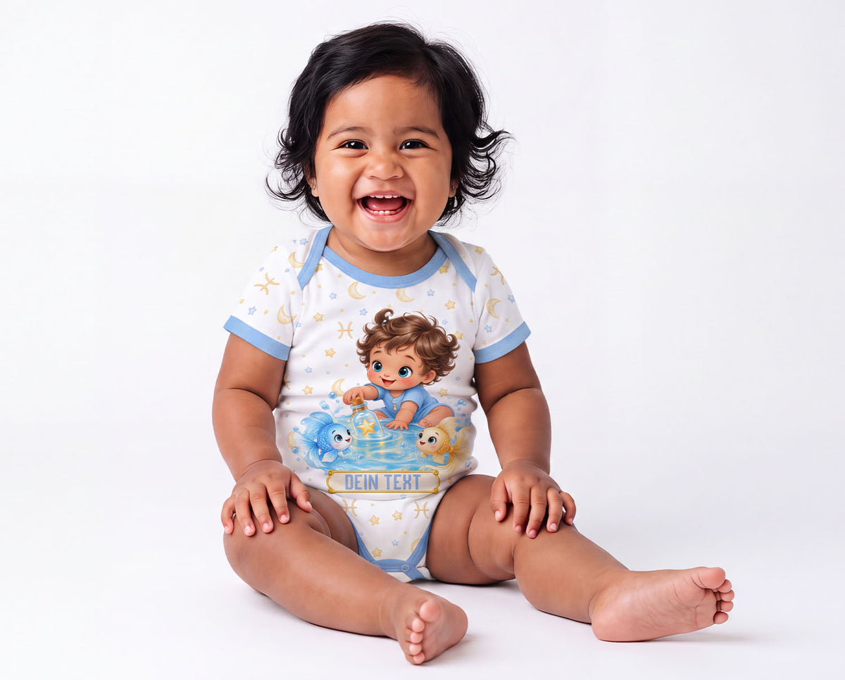 Sternzeichen Fische Kindermotiv Baby Body inkl. Name und Nummer (Druck)