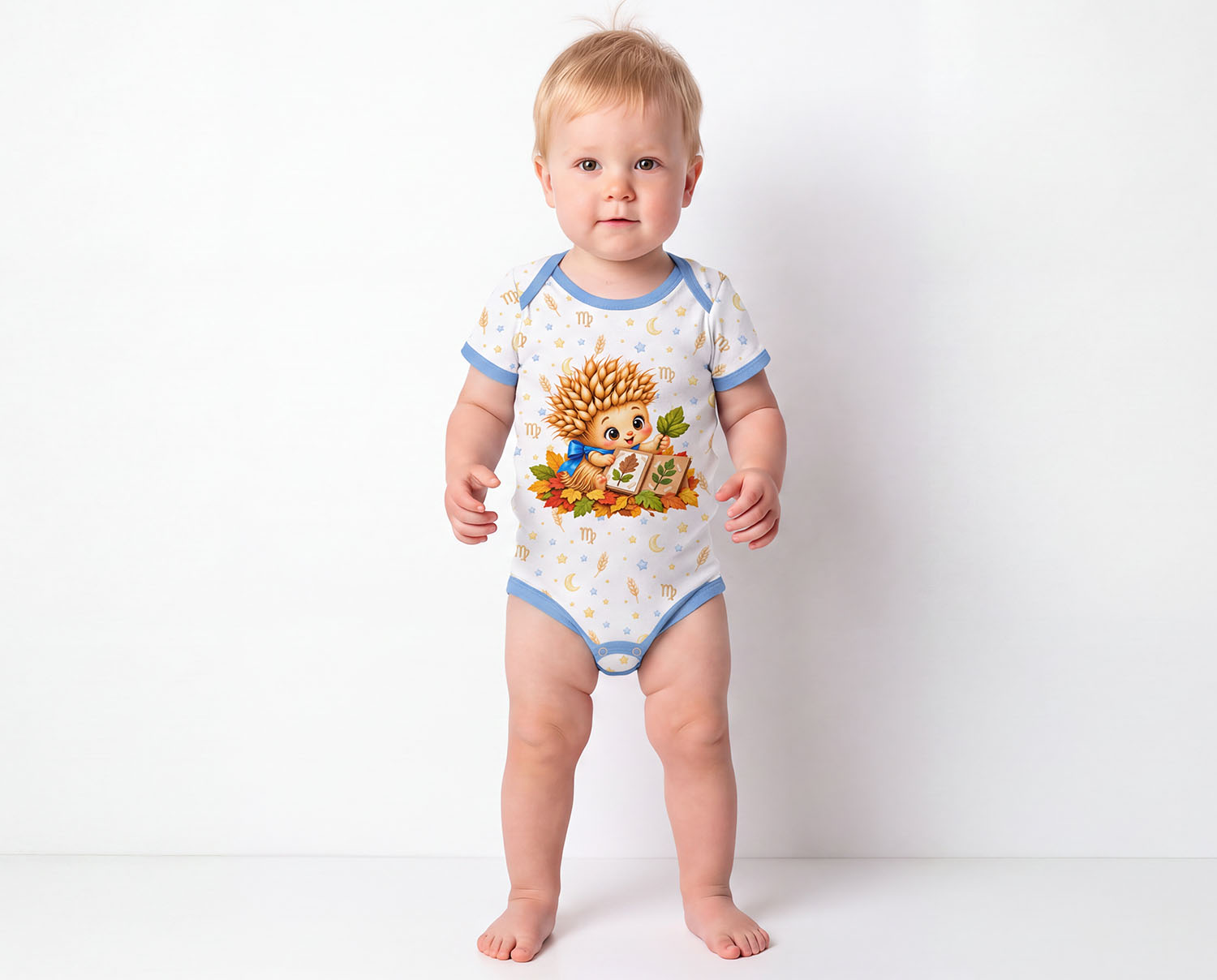 Jungfrau Baby Body Jungen mit Sternzeichenmotiv inkl. Name (Druck)