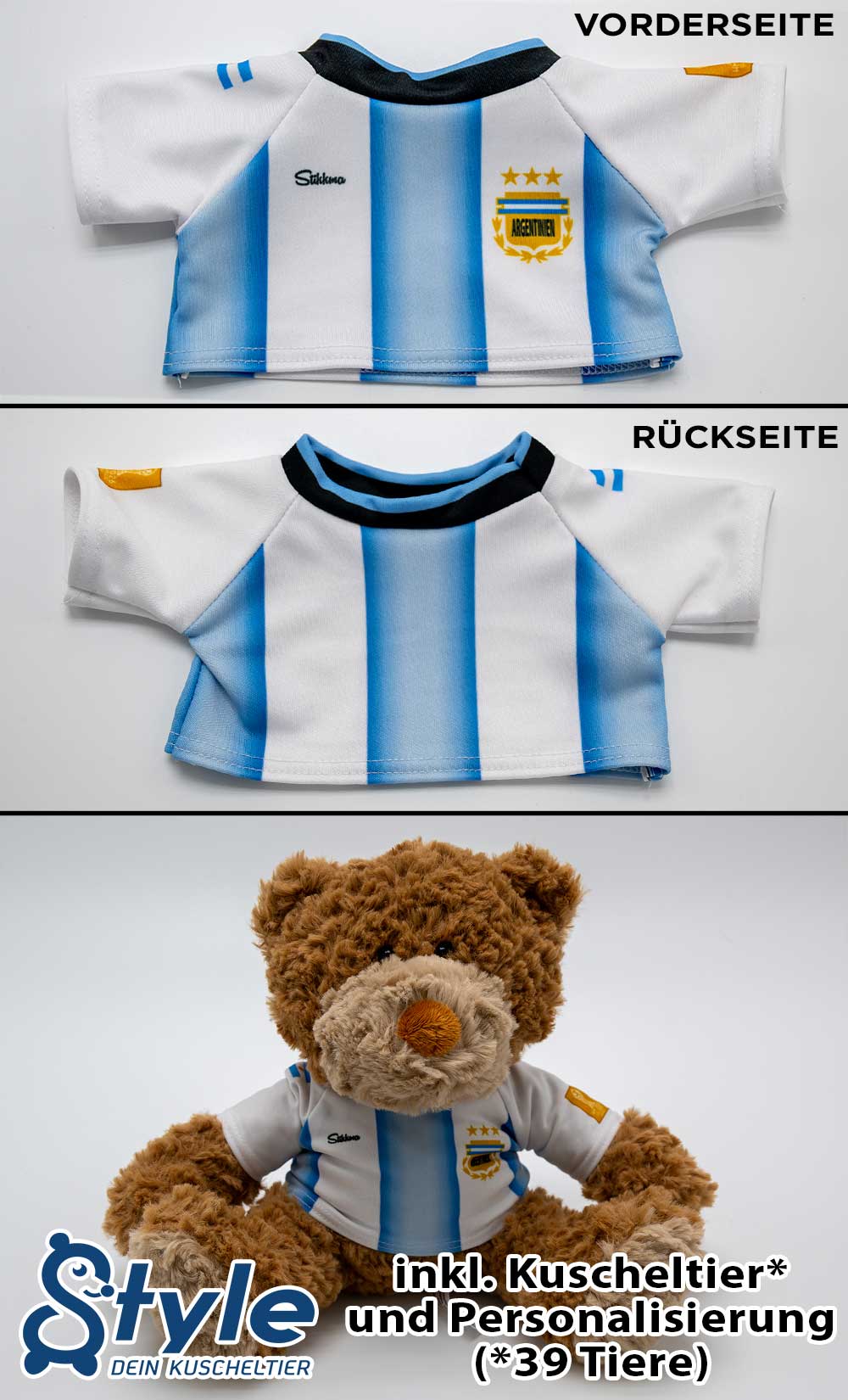 Kuscheltier personalisierbar mit Fan Trikot Argentinien WM2026 inkl. kostenloser Personalisierung