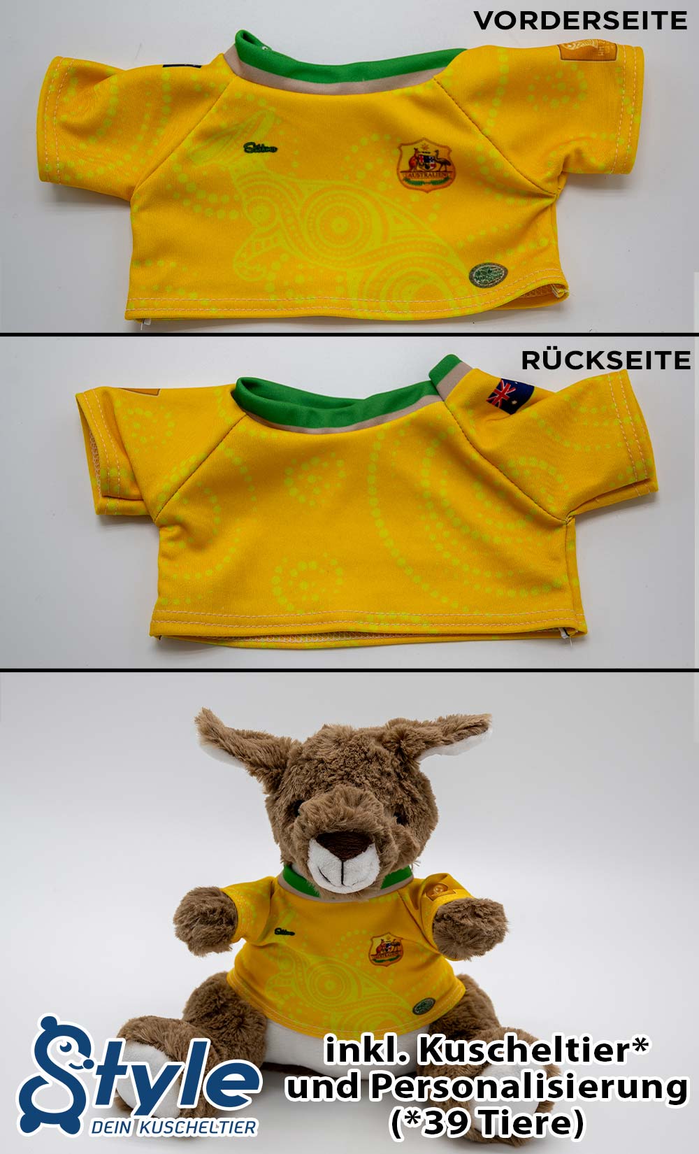 Kuscheltier personalisierbar mit Fan Trikot Australien WM2026 inkl. kostenloser Personalisierung
