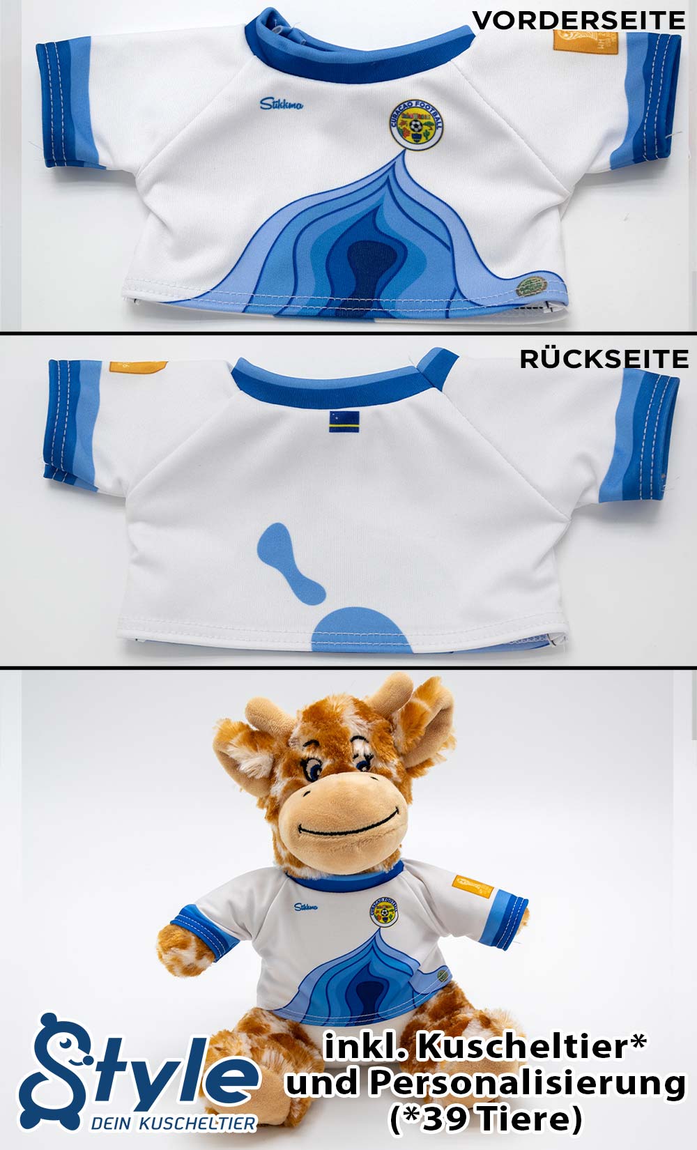 Kuscheltier personalisierbar mit Fan Trikot Curacao WM2026 inkl. kostenloser Personalisierung