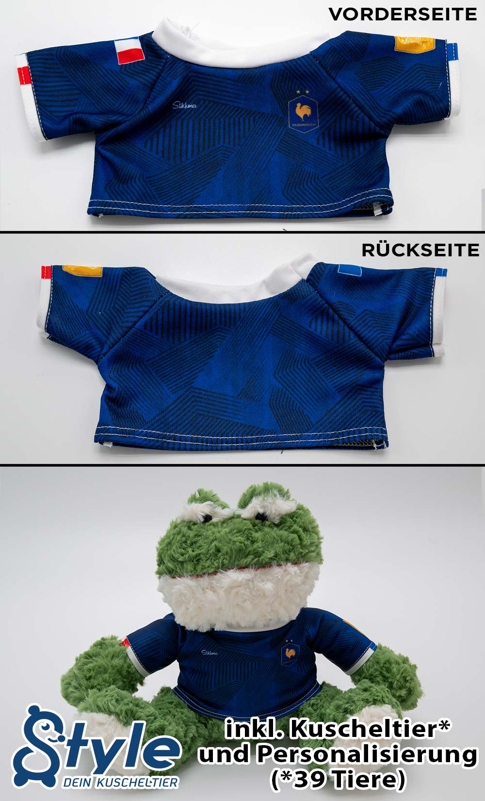 Kuscheltier personalisierbar mit Fan Trikot Frankreich WM2026 inkl. kostenloser Personalisierung