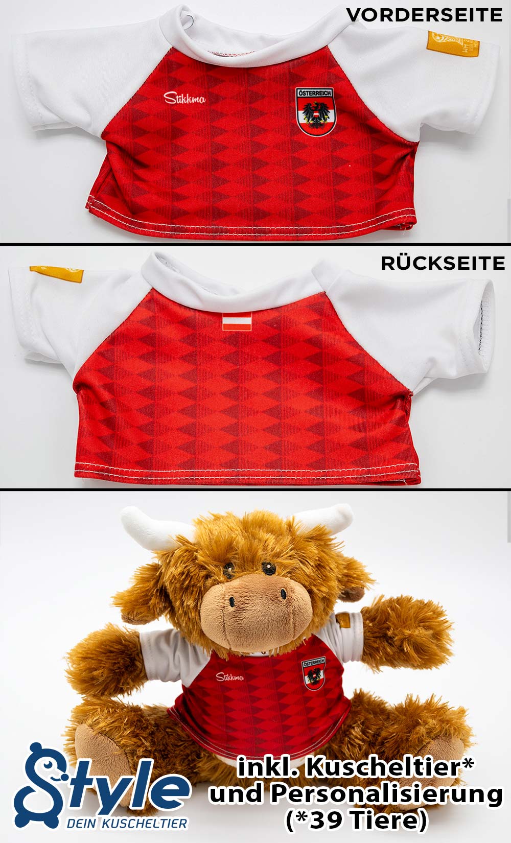 Kuscheltier personalisierbar mit Fan Trikot Österreich WM2026 inkl. kostenloser Personalisierung