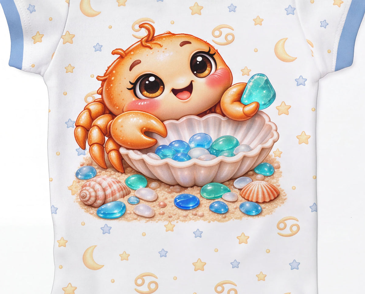 Krebs Baby Body Jungen mit Sternzeichenmotiv inkl. Name (Druck)