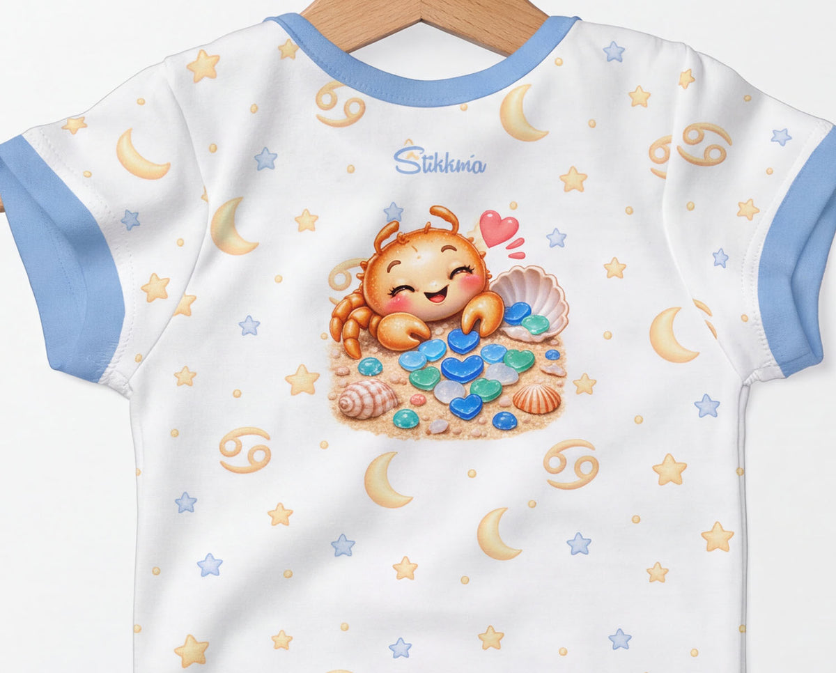 Krebs Baby Body Jungen mit Sternzeichenmotiv inkl. Name (Druck)