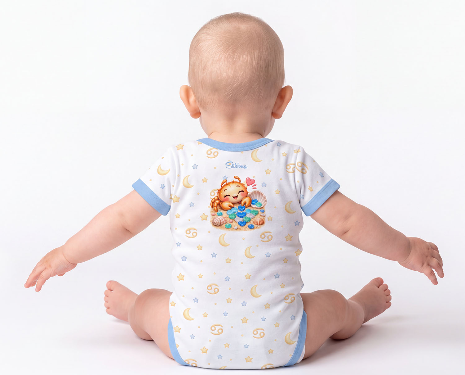 Krebs Baby Body Jungen mit Sternzeichenmotiv inkl. Name (Druck)