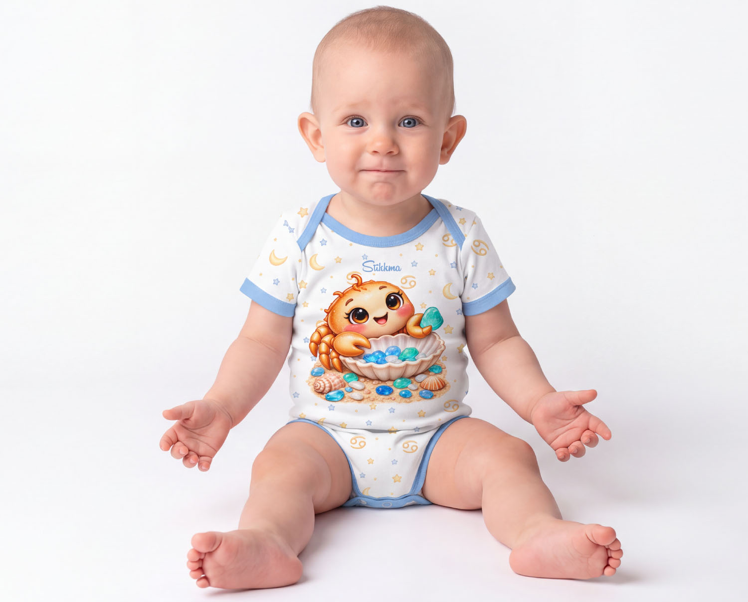 Krebs Baby Body Jungen mit Sternzeichenmotiv inkl. Name (Druck)