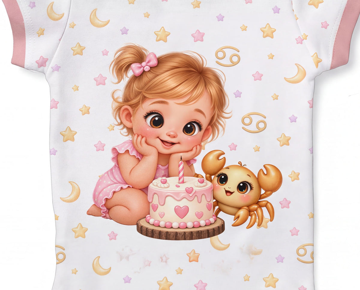 Krebs Baby Body Mädchen mit Kindermotiv inkl. Name (Druck)
