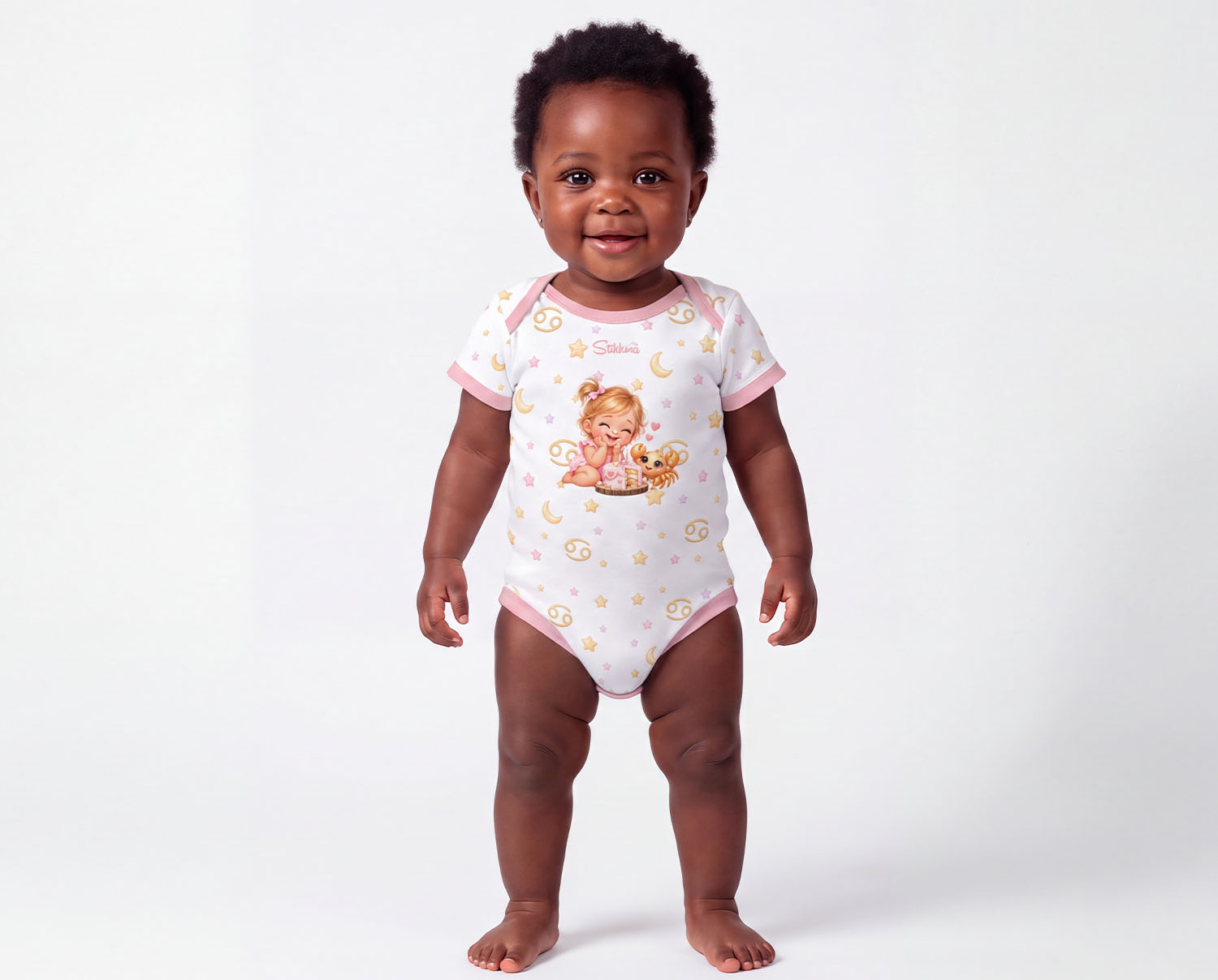 Krebs Baby Body Mädchen mit Kindermotiv inkl. Name (Druck)