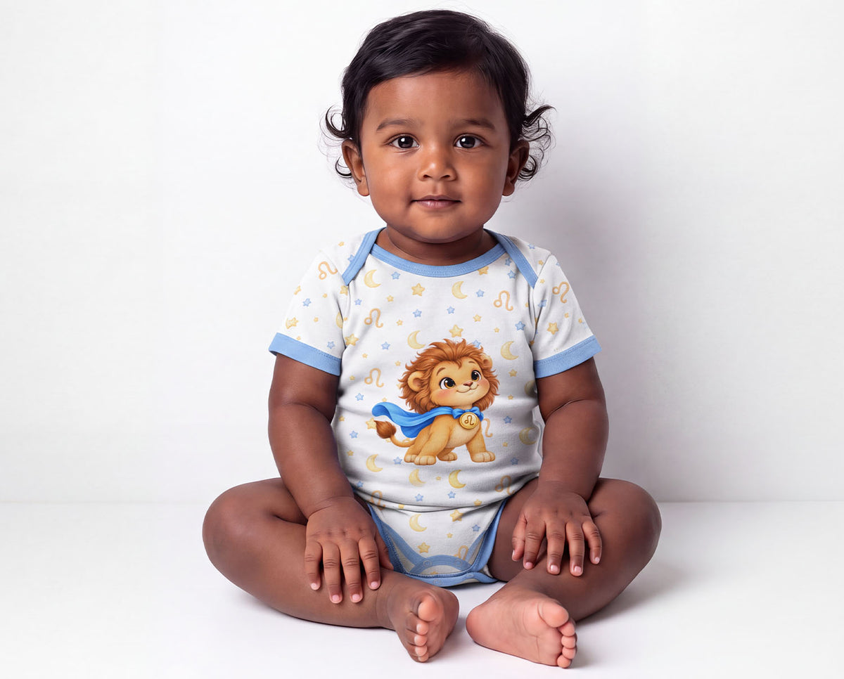Löwe Baby Body Jungen mit Sternzeichenmotiv inkl. Name (Druck)
