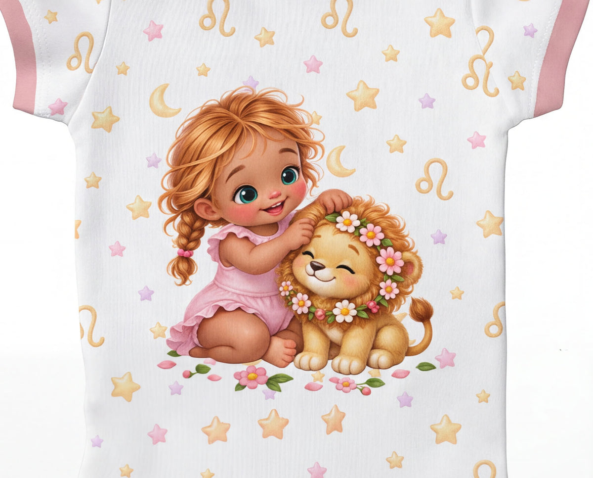 Löwe Baby Body Mädchen mit Kindermotiv inkl. Name (Druck)