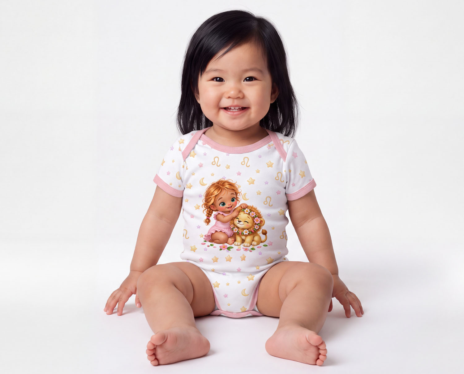 Löwe Baby Body Mädchen mit Kindermotiv inkl. Name (Druck)