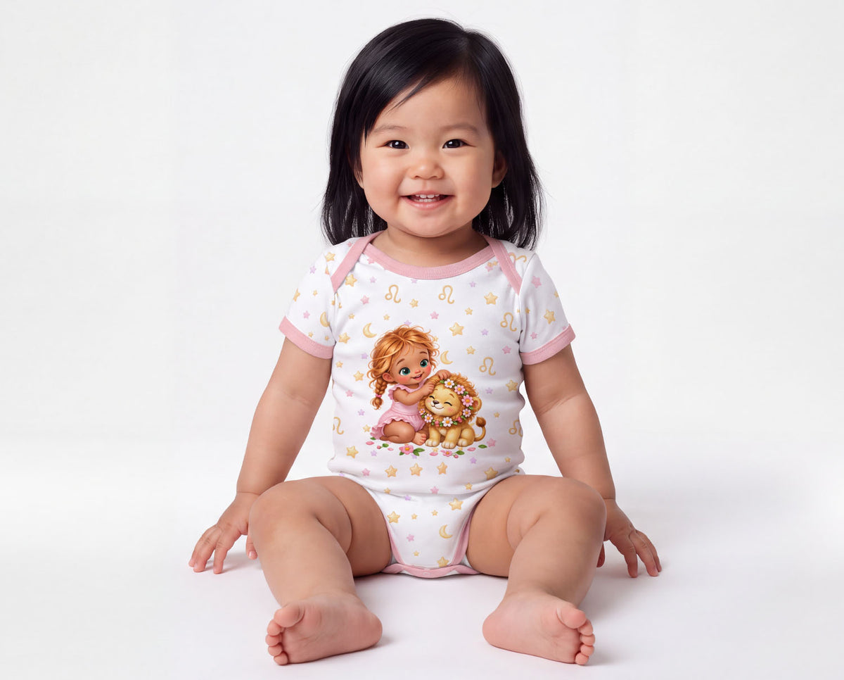 Löwe Baby Body Mädchen mit Kindermotiv inkl. Name (Druck)