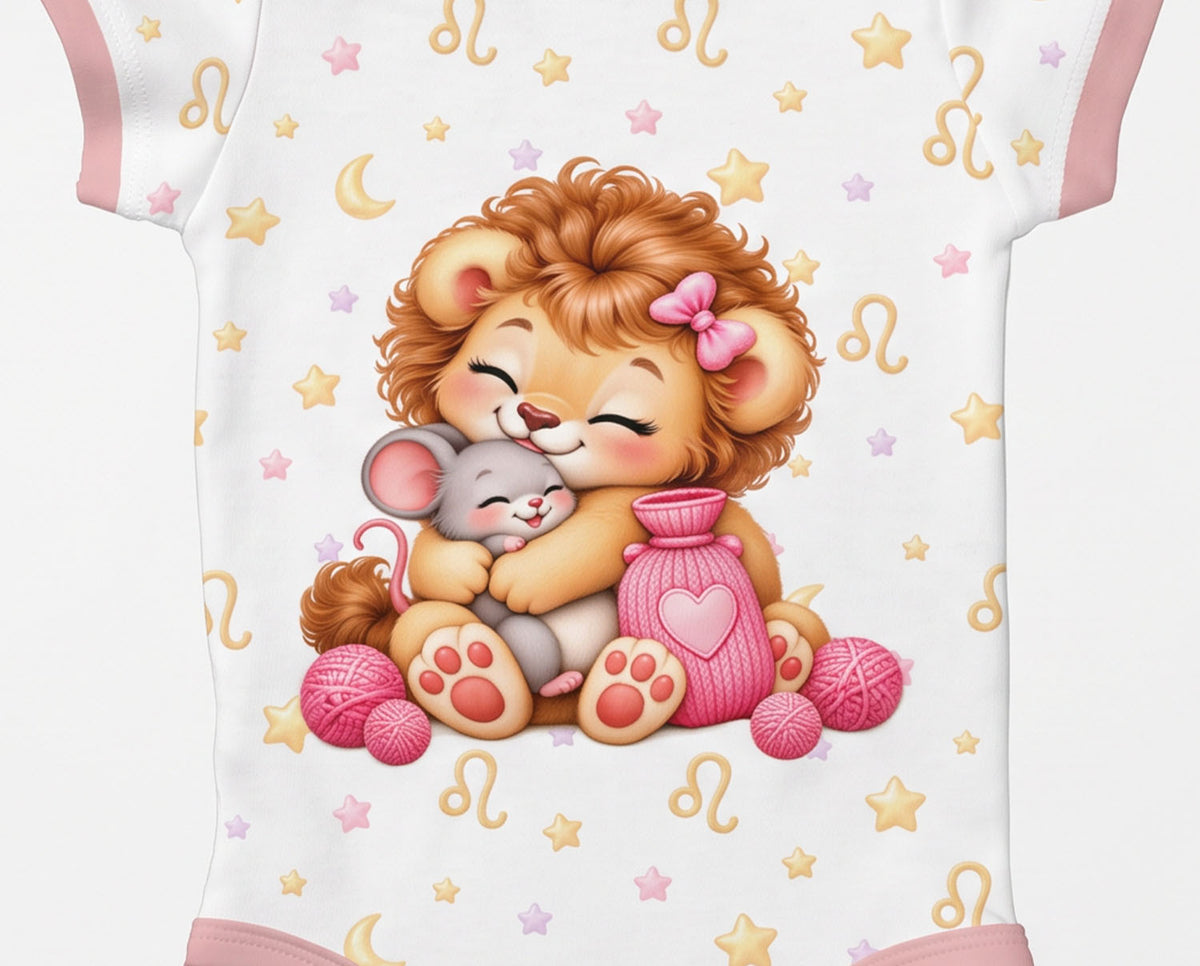 Sternzeichen Löwe Baby Body Mädchen inkl. Name (Druck)