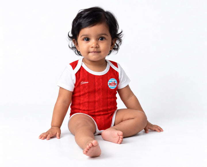 München Baby Body 26/27 Heim "Unser Herz schlägt Rot" inkl. Name und Nummer (Druck)