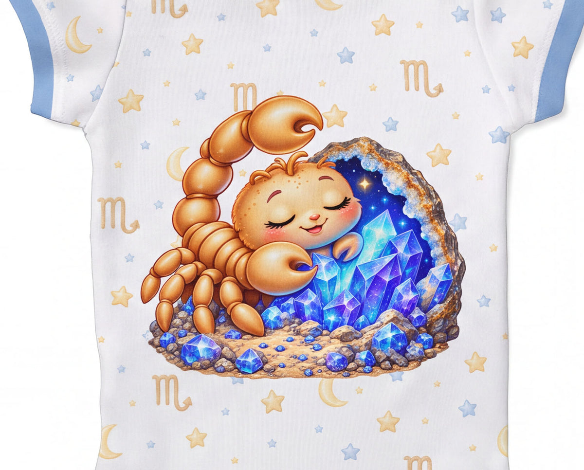 Skorpion Baby Body Jungen mit Sternzeichenmotiv inkl. Name (Druck)
